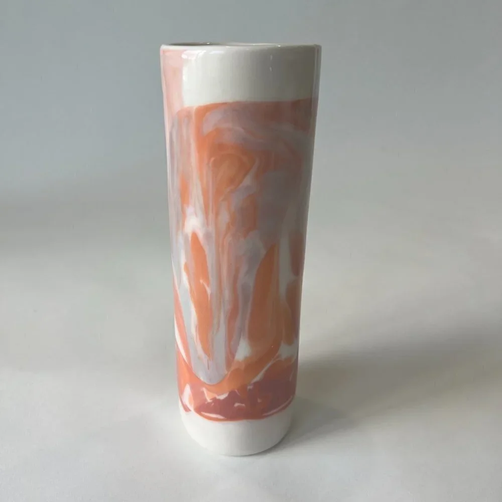Rex Design Ceramic Handmade High Gloss Pink Coral Swirl Tall Flower Vase